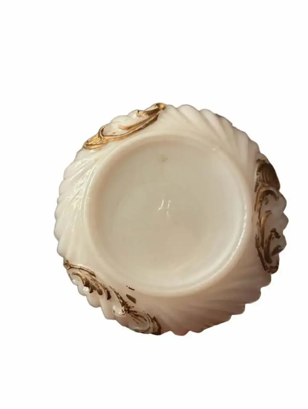 Vintage Hand Painted Milk Glass Trinket Jar Box with Blue Flowers and Gold Trim